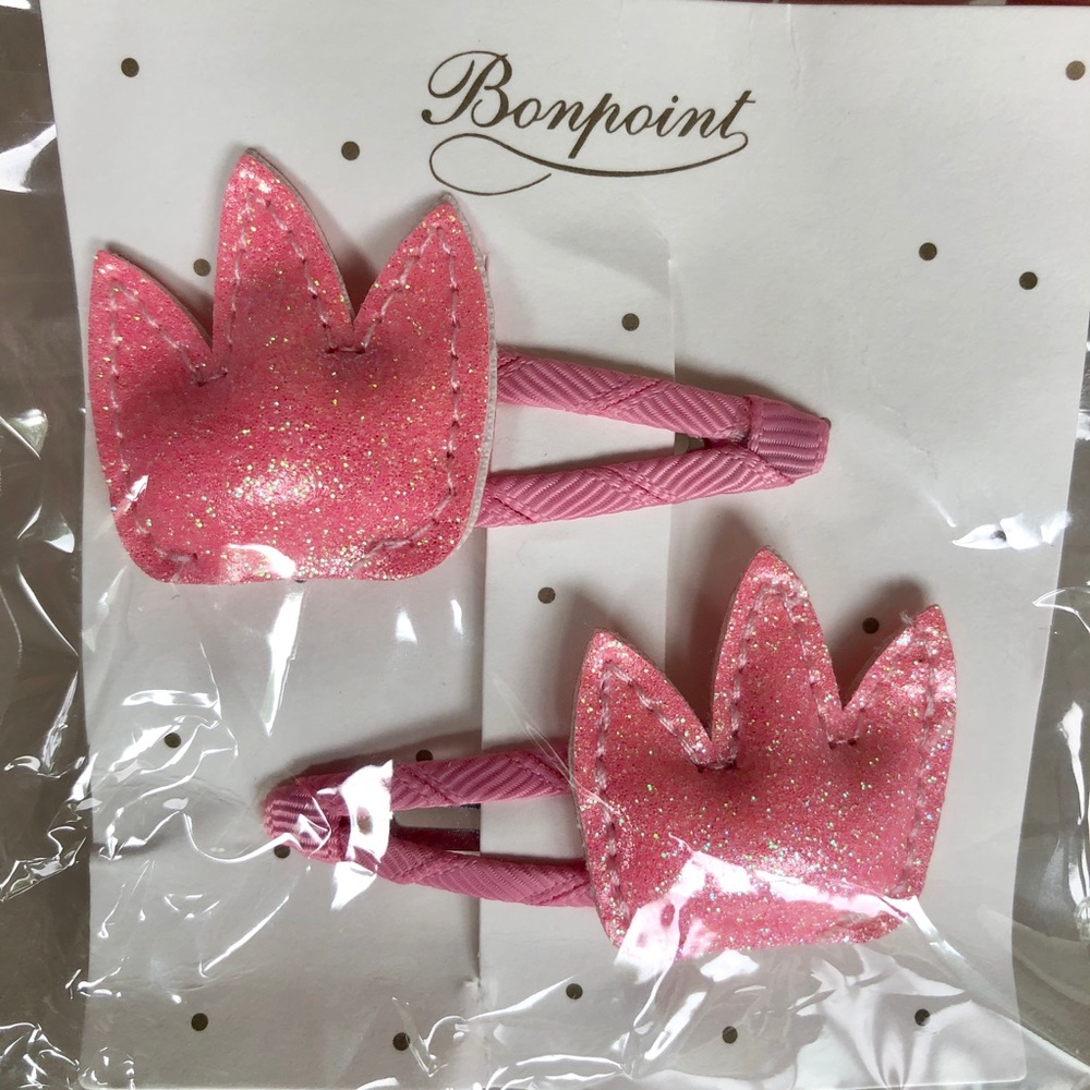 New Bonpoint pink glitter crown hair clips